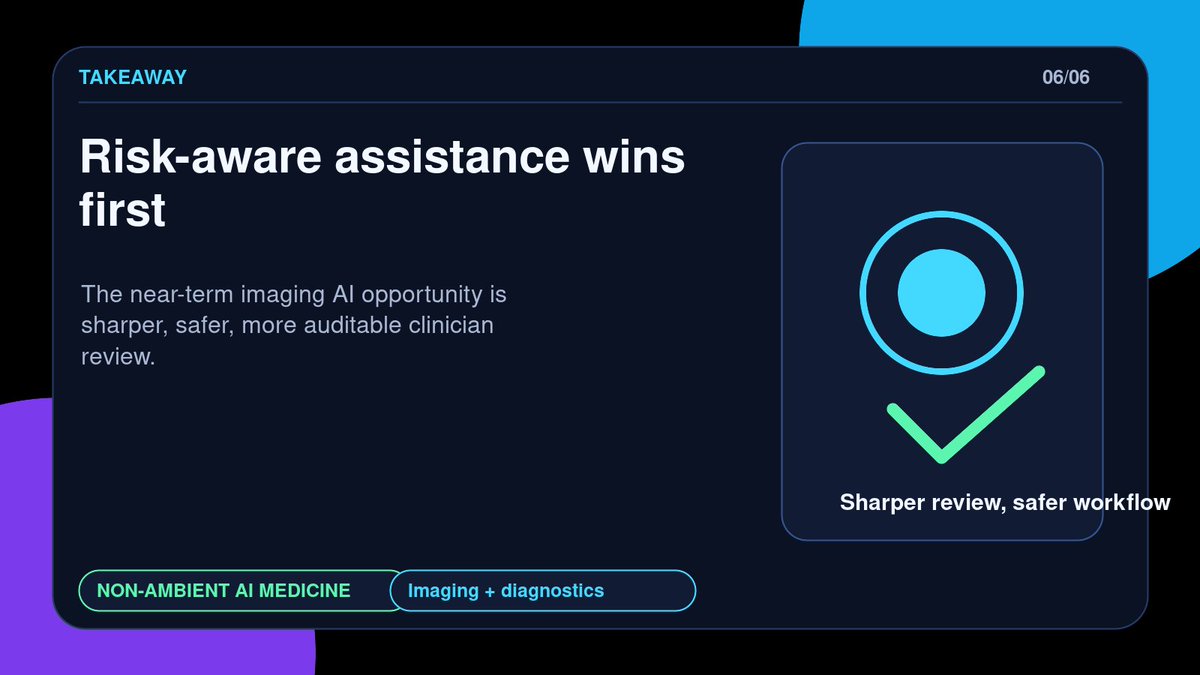 MSaintjour's tweet photo. Physician-builder takeaway:

The near-term win in medical imaging may be risk-aware assistance for specific decisions, not autonomous diagnosis.

AI should make the clinician’s review sharper, safer, and easier to audit. https://t.co/9eGShG5q9T