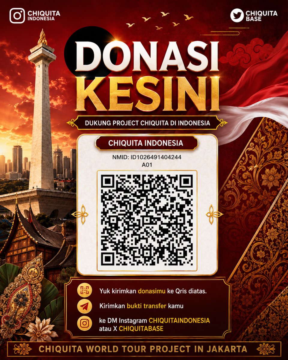 CHIQUITABASE's tweet photo. PROGRESS DONASI PROJECT WORLD TOUR CHIQUITA DI JAKARTA 🇮🇩

🎯 Target: Rp20.000.000
💝 Donasi Terkumpul: Rp3.321.230
📈 Progress: 16,61%

Masih dibutuhkan 83,39% lagi untuk mencapai target

Yuk ikut berdonasi dan Bersama-sama kita wujudkan target 100%! 

#CHIQUITA #BABYMONSTER https://t.co/hA76mZ0fvO