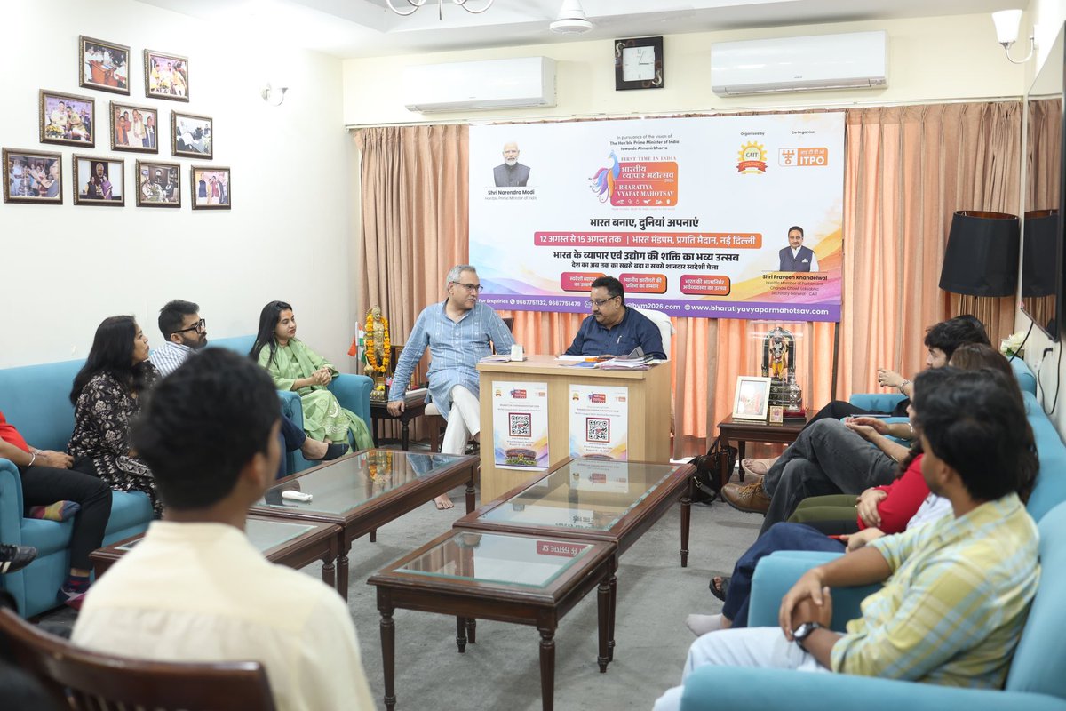 PKhandelwal_MP's tweet photo. With just 30 days remaining until Bharatiya Vyapar Mahotsav 2026, an important meeting was held with the CAIT & BVM Professional Team to review preparations and strengthen coordination for the grand event.

The discussion focused on strategic planning, execution, stakeholder engagement, and ensuring a seamless experience for traders, entrepreneurs, exhibitors, and visitors from across the country.

Together, we move one step closer to making Bharatiya Vyapar Mahotsav 2026 a landmark celebration of India’s trade, enterprise, and entrepreneurial spirit.

@CAITIndia @Bvm2026