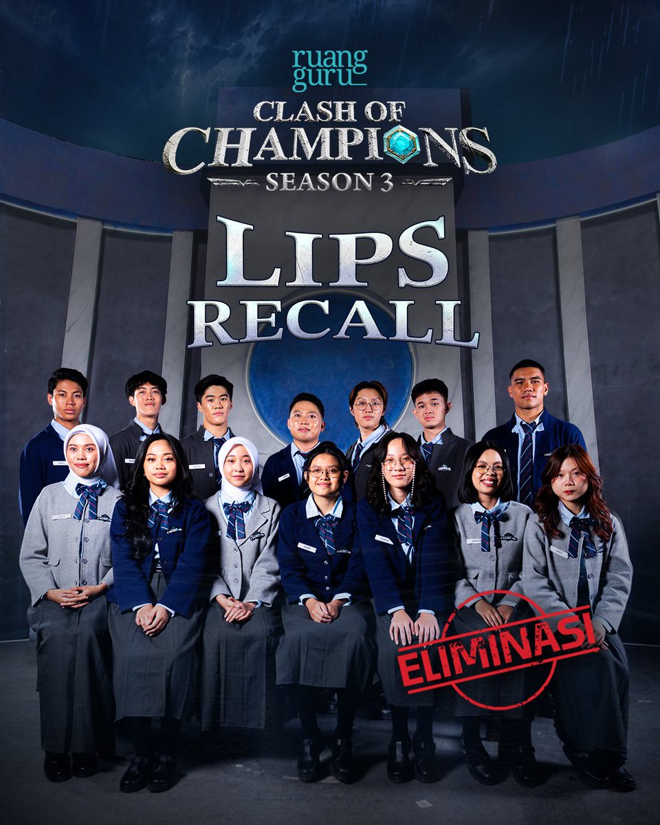 ruangguru's tweet photo. 🚨SPOILER ALERT!🚨
Ini dia yang harus tereliminasi di Lips Recall. Kalian udah sangat luar biasa! Perjalanan yang tidak mudah sampai di titik ini. Tetap semangat! Etmin dan teman-teman lainnya tetap super bangga 🥰🫶

Ada pesan dari mereka buat seluruh penonton dan pendukung setia Clash of Champions Season 3. Cek di https://t.co/w4e64GqY2A yaa ✨

Ayo nonton Episode 6 - PREMIERE
📱Tayang 18 Juli 2026 di Aplikasi & YouTube Ruangguru

Stay tuned terus di sosial media kami buat semua updatenya!

#Ruangguru #ClashofChampionsS3 #RuangguruClashofChampionsS3 #CoCSeason3