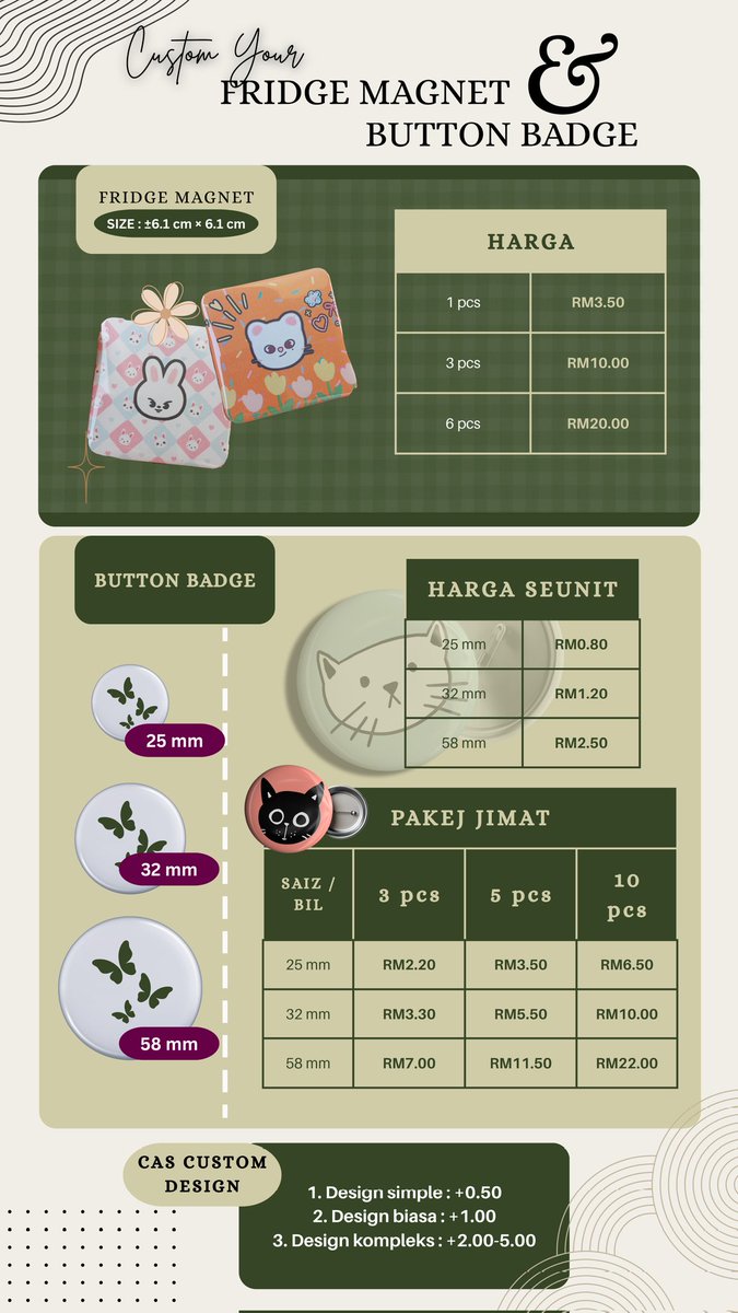 _icecreamchoc's tweet photo. Custom fridge magnet and button badge here! Boleh send design yang awak ada, kalau nak saya designkan pun boleh☺️

#pasarlokal #merchandisecustom #freebies #smallbusiness #localbusiness #custom #customgift https://t.co/TmnE0UavwL