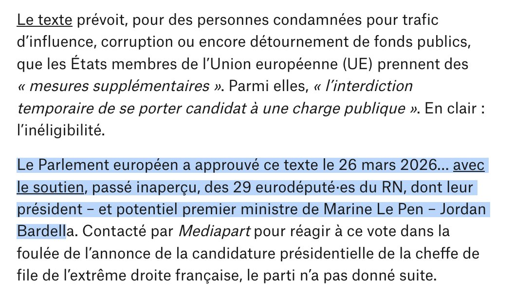 aberteau_'s tweet photo. Entre les deux condamnations de Marine Le Pen pour détournement de fonds publics, les 29 eurodéputés du RN (dont Jordan Bardella) ont voté en faveur d'une directive prévoyant l'inégibilité pour les personnes condamnées pour... détournement de fonds publics. https://t.co/qtvLVAYdc5