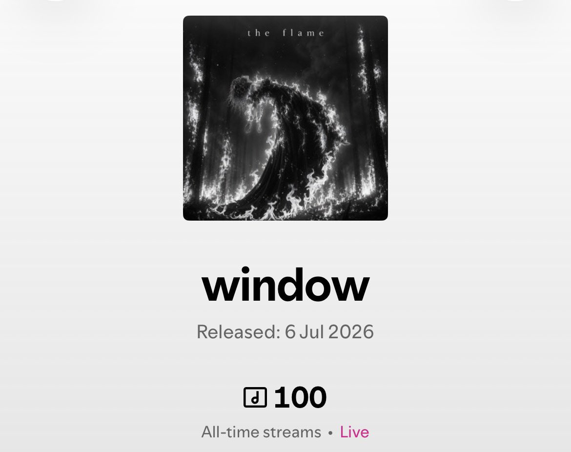 gracietanked's tweet photo. My song “window” has surpassed 100 streams on spotify, it becomes the 1st song on “the flame” and my 2nd song to do so! https://t.co/ojpTm4FZlv