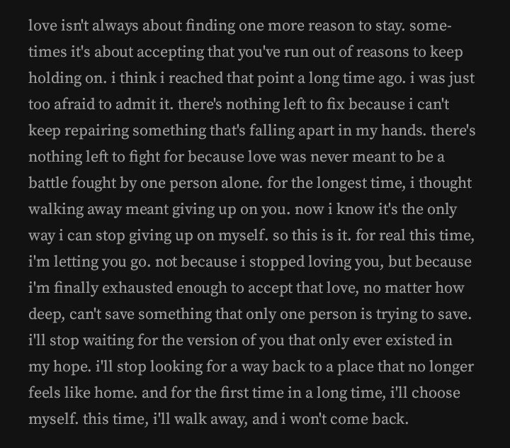monoutapes's tweet photo. the hardest part isn't loving. it's staying long enough to watch yourself disappear while trying to save something that was already slipping away. https://t.co/SGWr0N68M4
