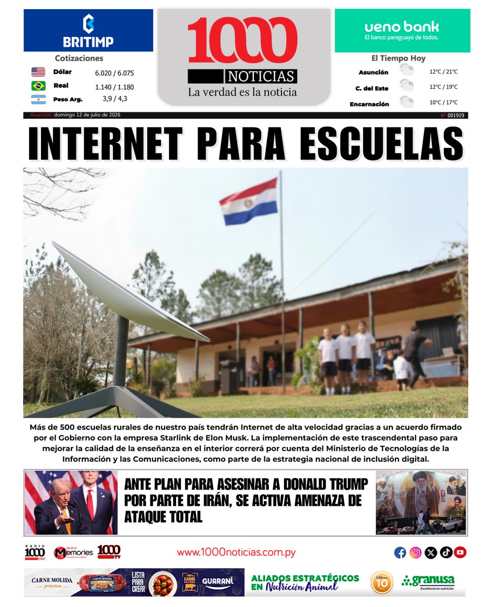 1000_am's tweet photo. 🇵🇾📰 ¡Buen día! Estas son las portadas de hoy domingo, 12 de julio del 2026

#1000am #1000Noticias https://t.co/Gg2hCawmGX