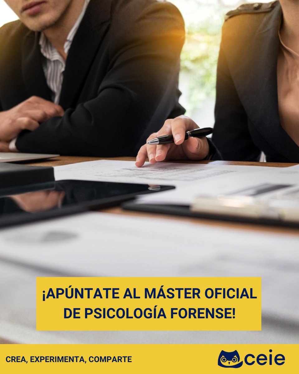 ceie_es's tweet photo. 📚 ¡Apúntate al Máster Oficial 🎓 de Psicología Forense! 🧠💡
✔️1 curso académico ⏰
✔️Todos los contenidos en la plataforma 📚
✔️Modalidad Online 💻
#psicologiaforense #educacion #CEIE https://t.co/DrZFVUN2WI