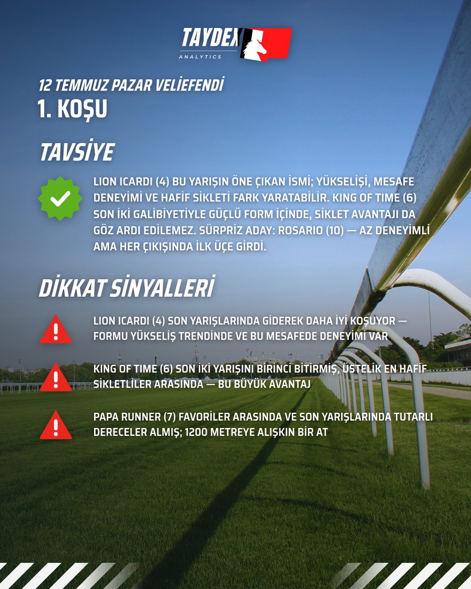 Taydex_co's tweet photo. Veliefendi · 12 Temmuz 2026 Pazar
Bugünün koşuları için TayDex AI analizleri 🐎
1-4. koşular (1/3)

Sence günün bankosu hangisi? https://t.co/S4voU2zs5J