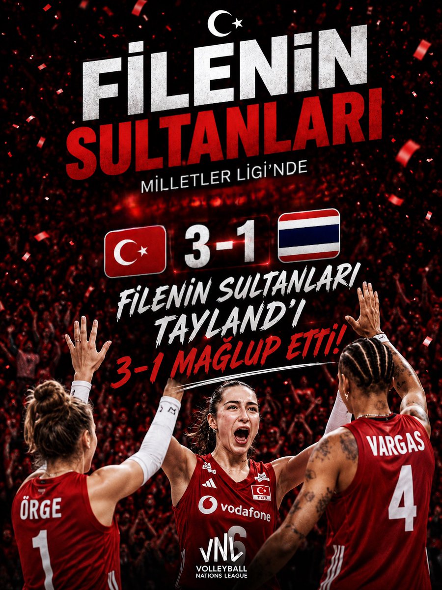 Alman_Kale's tweet photo. 🇹🇷Filenin Sultanları Tayland’ı devirdi!🔥💪

Milletler Ligi’nde çeyrek finale çıkmayı garantileyen Filenin Sultanları, VNL üçüncü etabındaki dördüncü ve son maçında Tayland’ı 3-1 mağlup etti.

#FileninSultanları #VNL2026 https://t.co/LOxgseIdfu