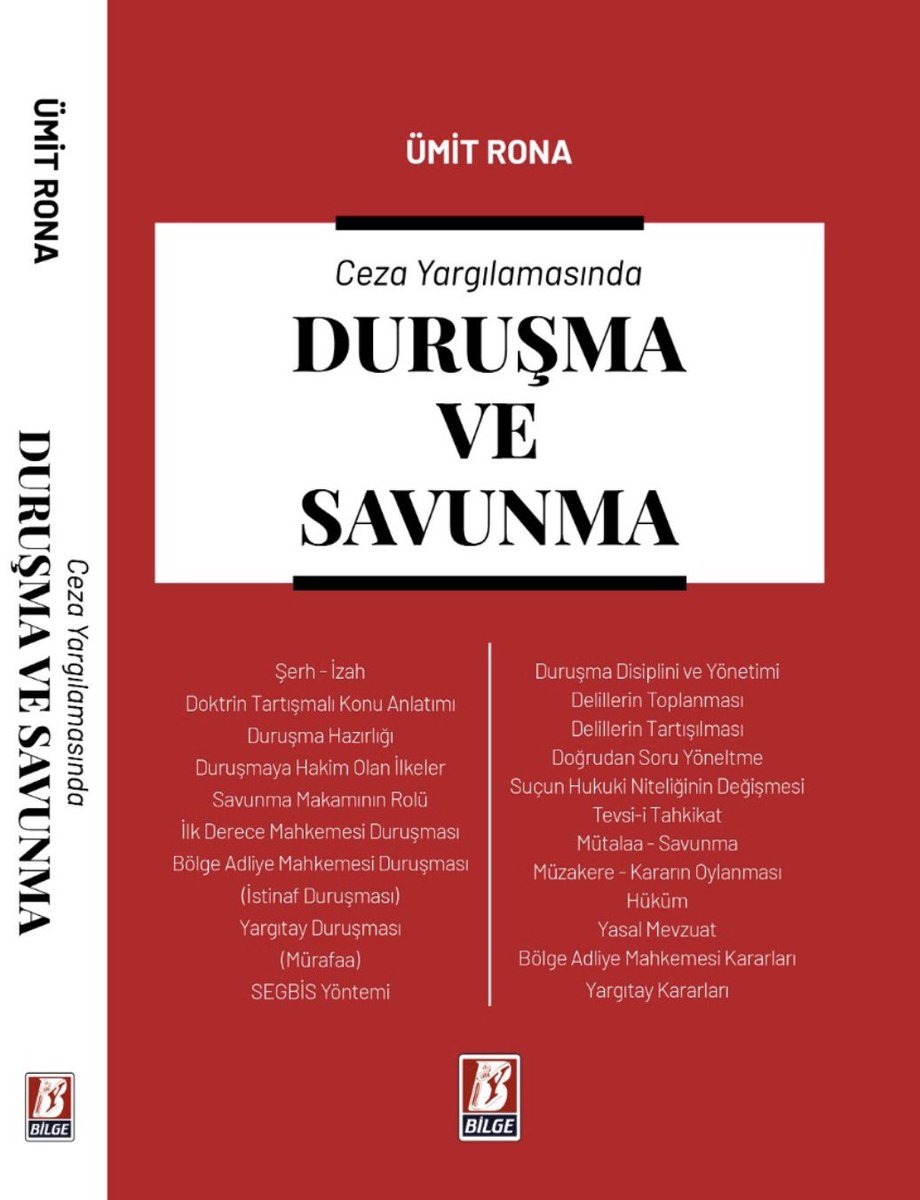 UmitRona's tweet photo. Uzun süreli ve yoğun bir emeğin ürünü olan “Ceza Yargılamasında DURUŞMA VE SAVUNMA “ adlı bu eserimi sizlere saygı ve hukuka vefanın gereği olarak Haziran 2026’ da sunmuştum. İlgi için teşekkür ederim. https://t.co/w1UW1ElZym