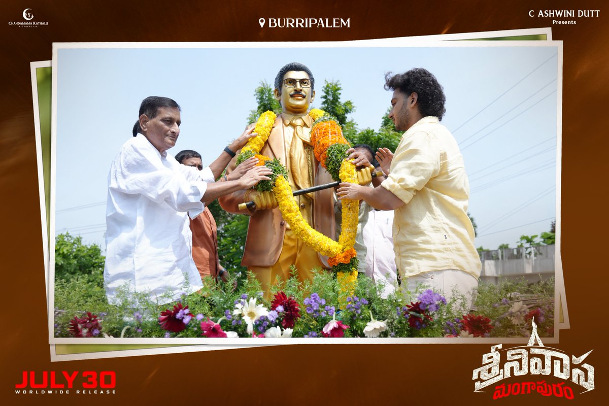 CKPicturesoffl's tweet photo. Team #SrinivasaMangapuram received a heartwarming welcome from the wonderful people of Burripalem. ❤️

#JaiKrishnaGhattamaneni offered floral tributes to the statue of the legendary Superstar Krishna garu and warmly interacted with the people who gathered in huge numbers. 🙏🏻✨ https://t.co/fL5eIdOUuL