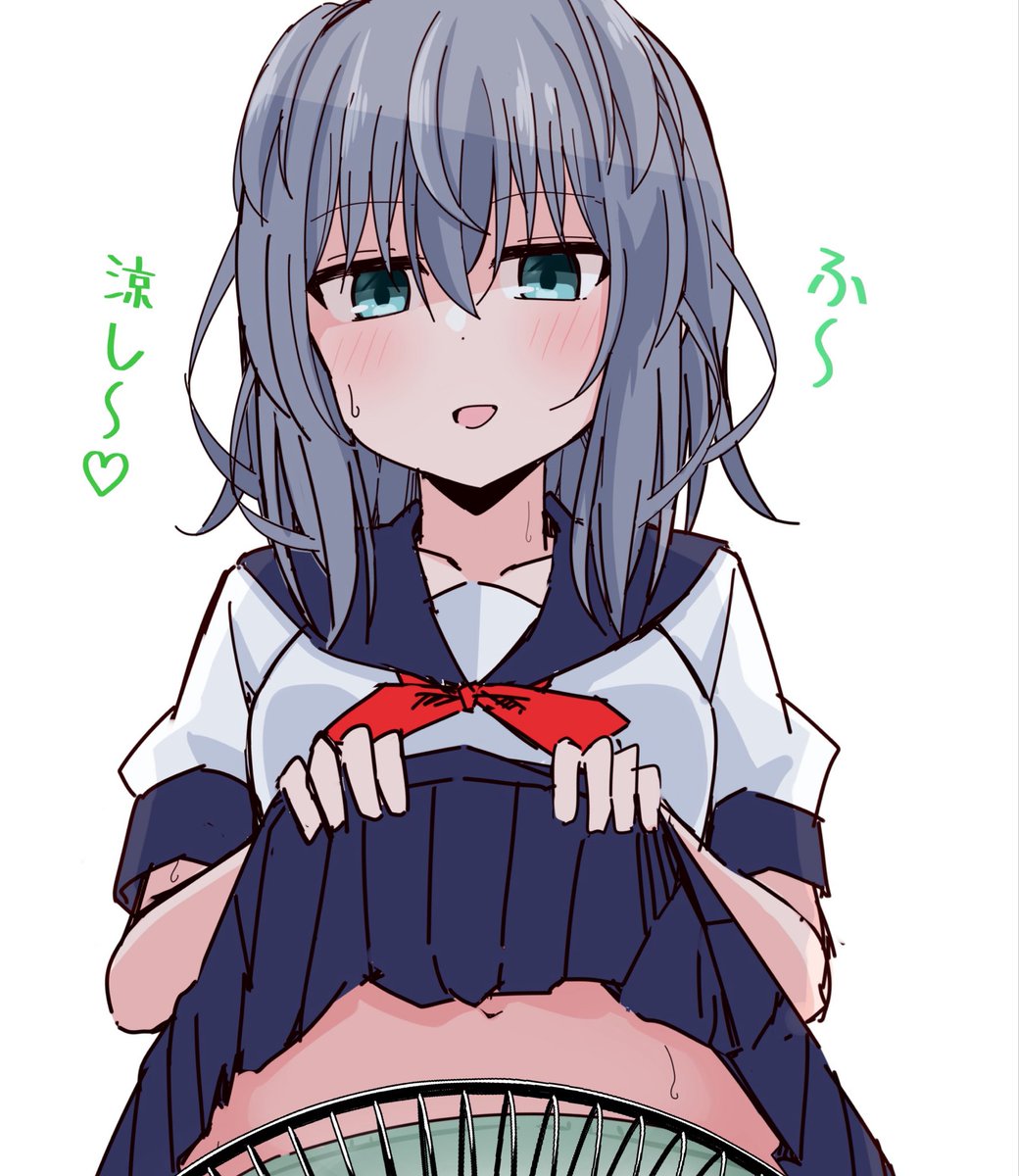 kuromiya_sakana's tweet photo. 暑いから扇風機の前でたくし上げてるだけの健全な理解る後輩ちゃんを描いたのでふぁんぼに上げました🫶 https://t.co/1Yrky5xEHi