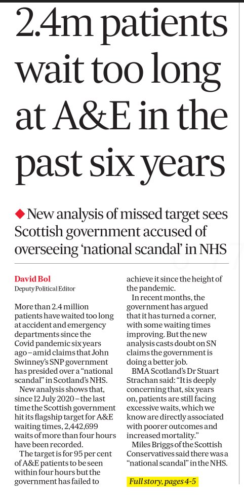 AgentP22's tweet photo. The SNP always tell us to judge them on their record.

Fine.

2.4 million A&amp;E waits of over four hours.

That's their record. https://t.co/uZdfjb2BHG