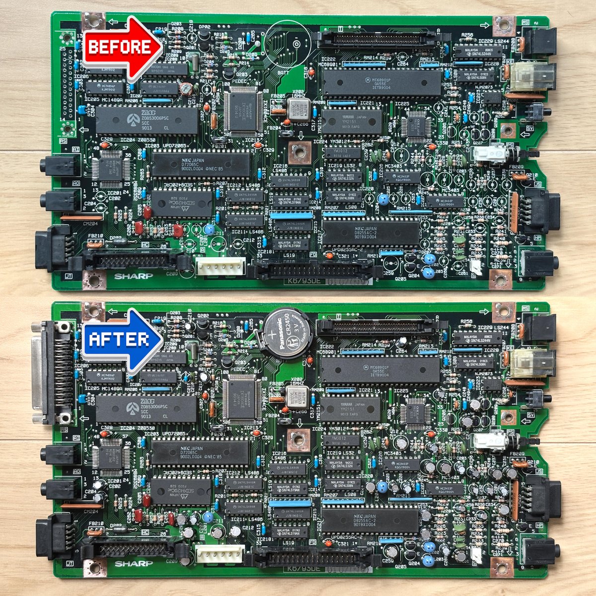 パ*王様 コンピュータ部品 X68000 SUPER-HD オーバーホール開始②😊 コントロール基板のビフォー