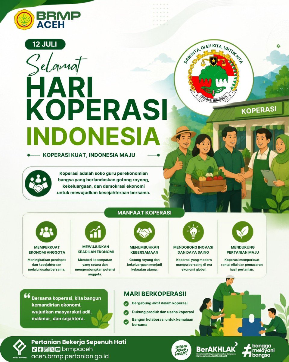 brmpaceh's tweet photo. Saleum Syedara
Koperasi merupakan pilar penting dalam memperkuat ekonomi kerakyatan dan meningkatkan kesejahteraan masyarakat.
"Koperasi Kuat, Petani Sejahtera, Indonesia Maju." 🌾🇮🇩
#HariKoperasiIndonesia #BRMPAceh #KementerianPertanian https://t.co/Q87KhpQpeo