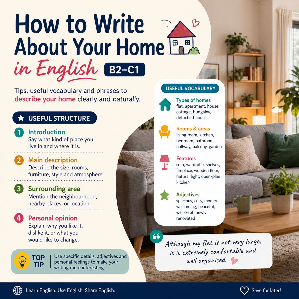 MyLinguaAcademy's tweet photo. Learn how to write about your home in English. Read the full blog post with modal paragraphs ๐ https://t.co/aemDa8HwPI
#learnenglish #B2First #C1Advanced https://t.co/tHuVjb8e41