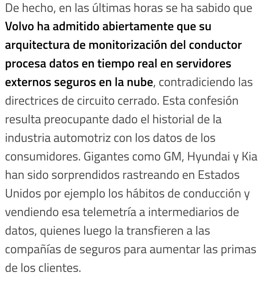 Anonnimo2022M's tweet photo. La UE obliga a instalar cámaras dentro de los coches nuevos desde el pasado 7 de Julio. La normativa no ha establecido ningún sistema de auditoría independiente para asegurar  la privacidad y Volvo por ejemplo ya ha admitido que su sistema contradice las directrices del sistema https://t.co/3g5kyIkQg9