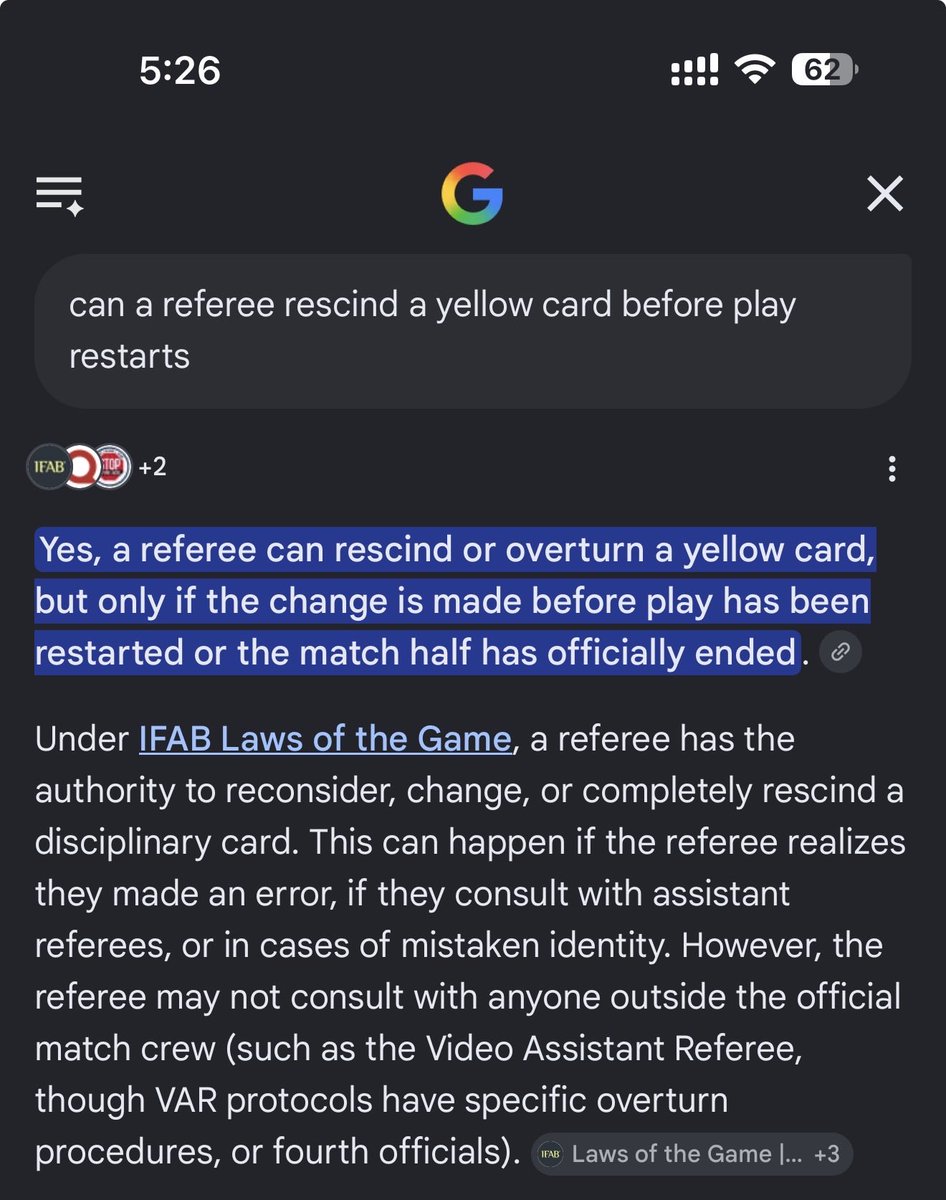 BillionAnon's tweet photo. @MadridPreeti I referred for over a decade. A referee can change almost any decision as long as play has not yet restarted. The mistaken identity thing you’re mentioning likely refers to removing the yellow from the players record after the game. https://t.co/n9EgStbdDv