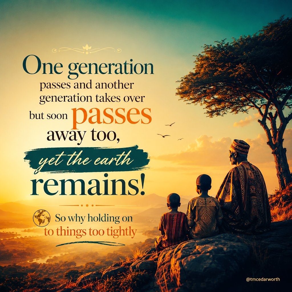 tmcedarworth's tweet photo. One generation passes and another generation takes over but soon passes away too, yet the earth remains! So why holding on to things too tightly https://t.co/ZGBNOOyFGz