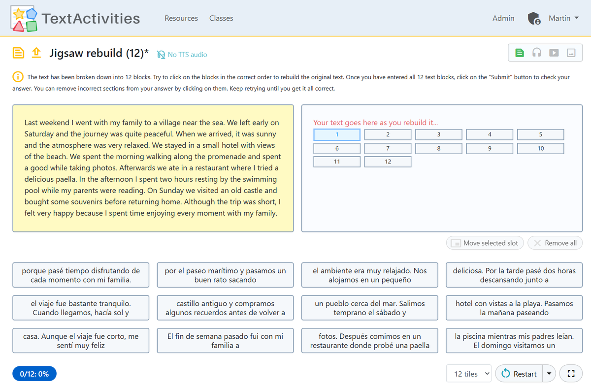 TextActivities's tweet photo. 100+ interactive activities are generated automatically, with formats such as
🔹reorder blocks of text
🔹reorder words
🔹fill gaps
🔹break the flow
🔹type the missing letters (with various scaffolds)

#mfltwitterati #mflchat #langchat https://t.co/wUG8rnQxm0