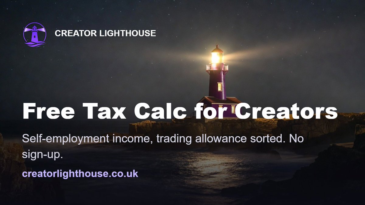 creatorlightuk's tweet photo. Put a free tax calculator on the https://t.co/oPCVbCM7OW site a little while back. UK creators, if you're unsure what you owe when self-employed income gets a bit messy, it might save you some head-scratching. No sign-up, no card, just maths.

#UKCreators #SelfAssessment #CreatorEconomy