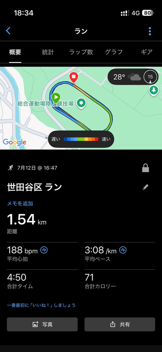 b_sw_k's tweet photo. 8年振りくらいの1500m
ラストにヘボいスパートかましたけど50切れず、撃ﾁ─ﾝ○｡(꒪。꒪ ) https://t.co/UGHE0ccbMk