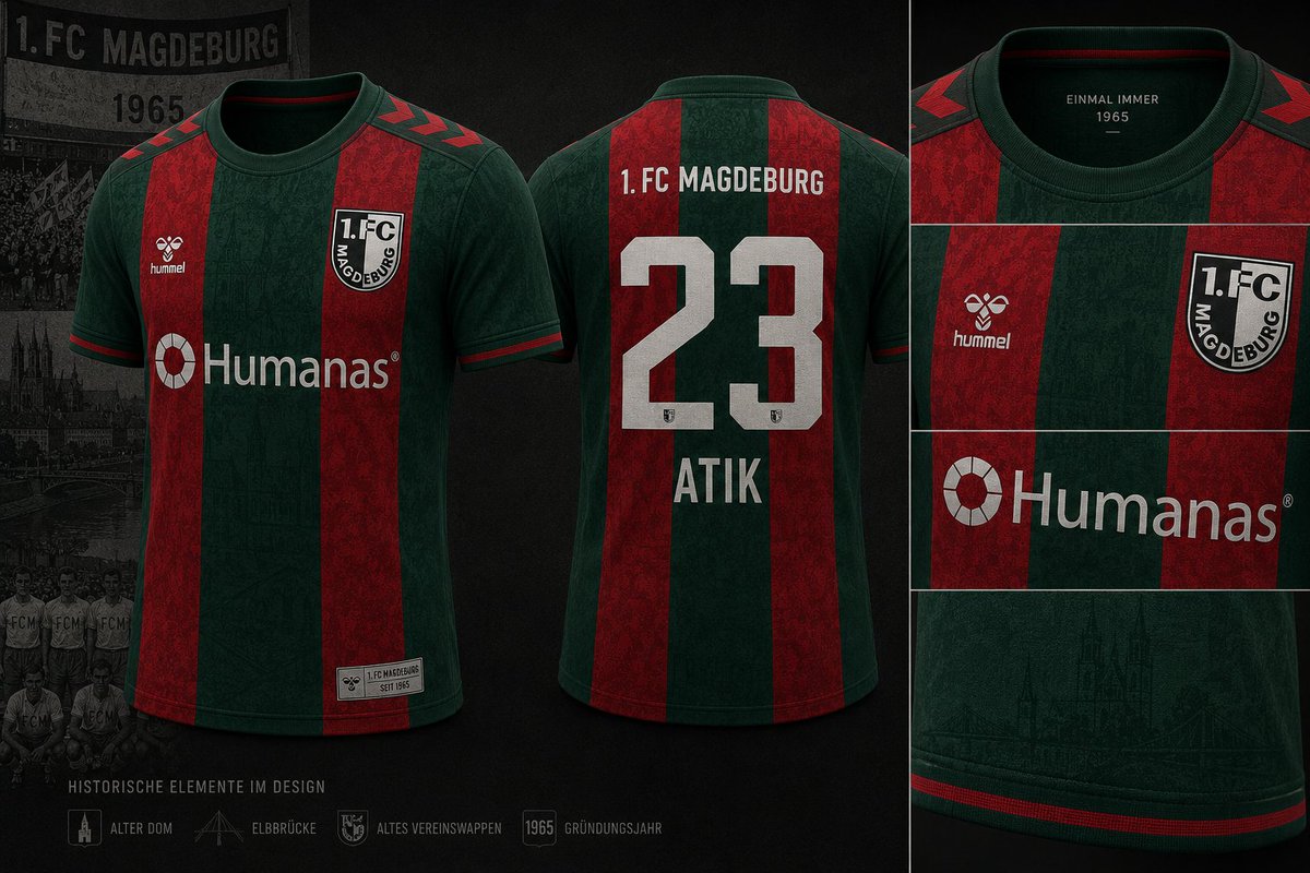 chris_kolle's tweet photo. Hier mal eine Idee, welche ich mit KI erstellt hab. Ich CRAVE nach einem Grün/Rotem Trikot. Wappen in Schwarz / Weiß eingefärbt. Es könnte sooo geil sein!! Bitte nächstes Jahr etwas in diese Richtung!! Das hat auch mehr Identität als ein Rostbraun vom Wissenschaftshafen. https://t.co/XBRfY3ztIE