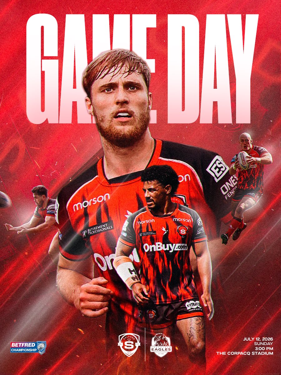 Salford_RLFC's tweet photo. Itโs Game Day!
Get in early and enjoy the rugby with some good weather!
The Women take on Castleford Tigers at 2pm before the Men face Sheffield Eagles at 3pm.โ๏ธ
๐ CorpAcq Stadium
๐ฉ Women vs Castleford Tigers โฐ 2:00pm KO
๐ Men vs Sheffield Eagles โฐ 3:00pm KO
๐๏ธ Tickets ๐
https://t.co/CuEBZJQ8ie
#RedSummer