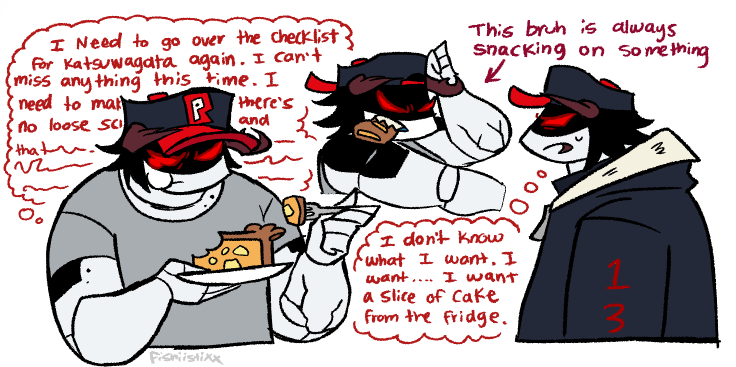 fishiistixx's tweet photo. Late night sketches but I'm thinking about his floppies and his table of random desserts this guys is a big stress eater 
#regretevator https://t.co/7qWUEMXtO2