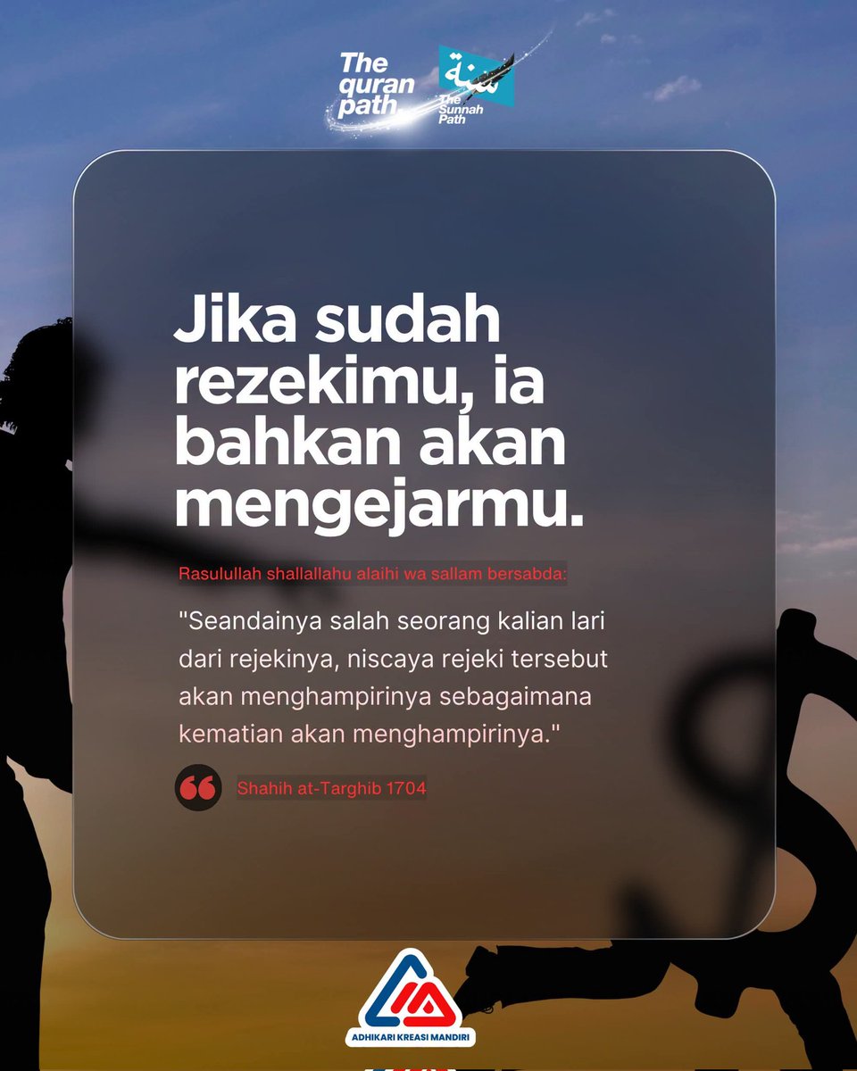 R47910409's tweet photo. ✨ Rezeki akan mengejarmu sebagaimana kematian.

____________
Semoga bermanfaat https://t.co/QNjrWHNa46