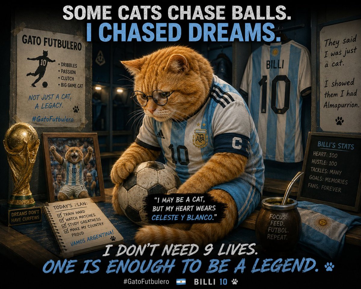 deeelexy's tweet photo. Coach: "You're benched."
Billi: "Fine. I'll become financially free first." 😼💰
Still Argentina's number 10 in spirit. 🇦🇷
The pitch never leaves your heart. 🇦🇷🐱⚽
See you at kickoff.
#GatoFutbulero https://t.co/uzK4bGsQ6s