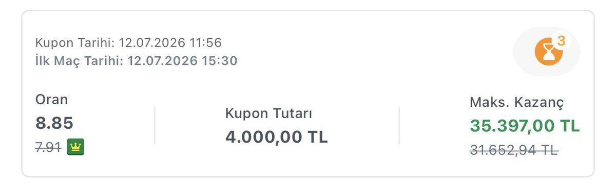4macyeter's tweet photo. 12 TEMMUZ 3 Maç Yüksek oran kuponu

Tutarsa BEĞENİ RT yapan 3 kişiye 1000

Katılım bedeli yok herkesi bekliyorum 👇

https://t.co/wU9bPbzW3u https://t.co/HfaIsg5S0e