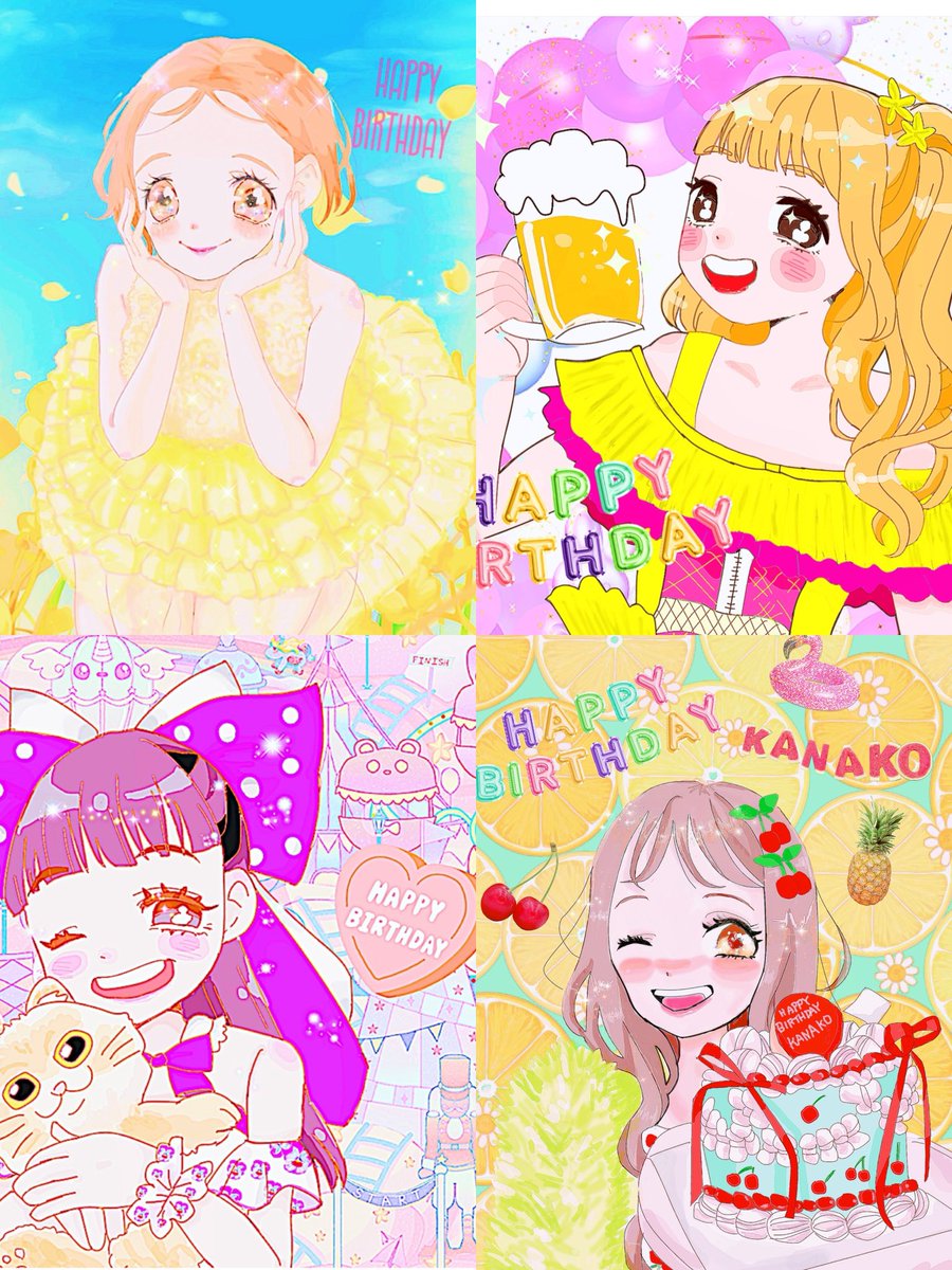 ももクロちゃん誕生日絵集合💛💓💜❤️ #momoclo_fanart #ももクロ