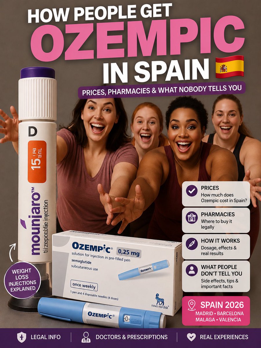 Comprar_Ozempic's tweet photo. Guía de Ozempic España 🇪🇸 2026 💉
¿Te preguntas cómo conseguir Ozempic en España? Infórmate sobre precios, farmacias, recetas y datos importantes antes de comenzar tu proceso de pérdida de peso.

#OzempicEspaña #PérdidaDePesoEspaña #Semaglutida #GLP1 #España https://t.co/BopUXZQKxC