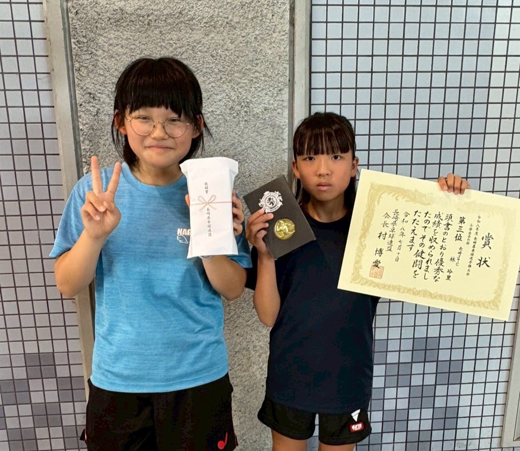 JTC04890867's tweet photo. 長崎県選手権小学生の部が開催されました。
【女子】 
3位：玲里 
3・4位トーナメント3位：ひかり
【男子】 
ベスト8：優心
これまであと一歩のところで悔しい思いをしてきた子達が自分を奮い立たせて戦う姿には胸が熱くなりました。確実に成長しています。 来週は九州大会！この勢いで頑張ろう！💪🔥 https://t.co/k6RcpHdiby