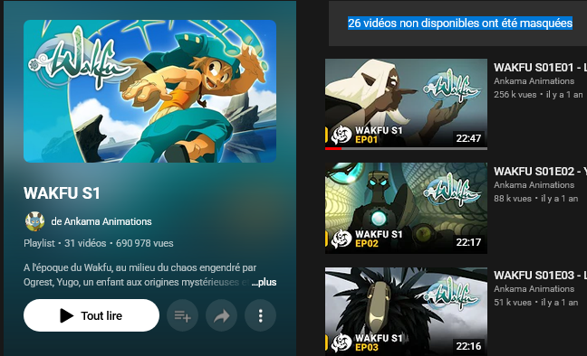 KaaydoAnims's tweet photo. @AnkamaAnim Bonjour, j'ai remarqué que vous avez des playlists contenant les différentes saisons de Wakfu sur YouTube, mais la grande majorité des épisodes sont indisponibles. Est-ce normal? https://t.co/gY42iMjtS9