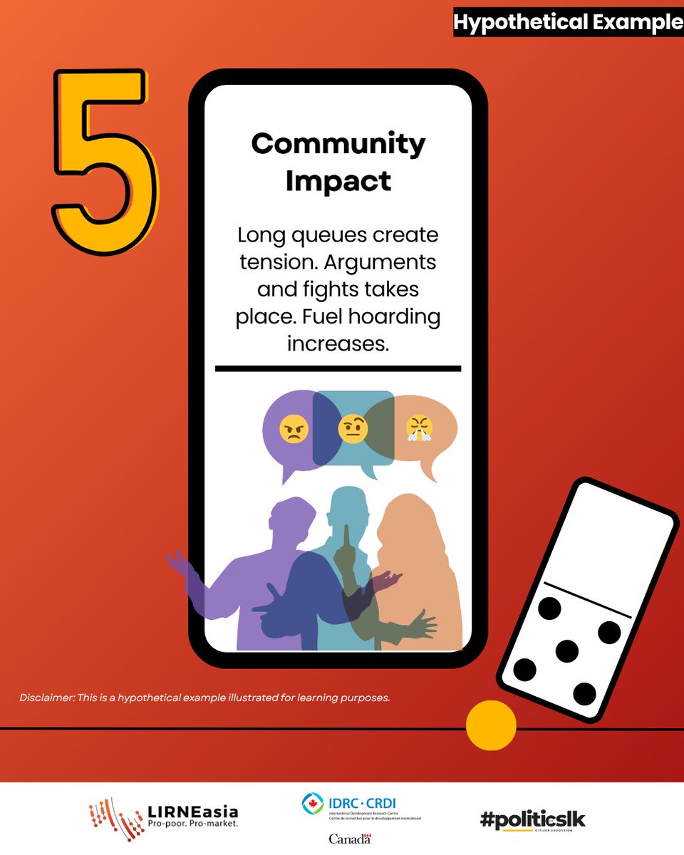LIRNEasia's tweet photo. [2/2] A single piece of misinformation can set off a chain reaction. ⛓️

What starts as a false claim can quickly lead to confusion, panic, and growing distrust in official information. As people react, pressure builds within communities and institutions, creating ripple effects across the board.

➡️ This example shows how the breakdown of reliable information can escalate into wider social and economic impacts.

One pause can stop the domino effect - decode the feed. ⏸️

This content was developed by @hashpoliticslk in collaboration with LIRNEasia, with funding support from the International Development Research Centre (@IDRC_CRDI), Canada.

#InformationDisorder #DominoEffect #Decodethefeed #Misinformation #Disinformation #LIRNEasia