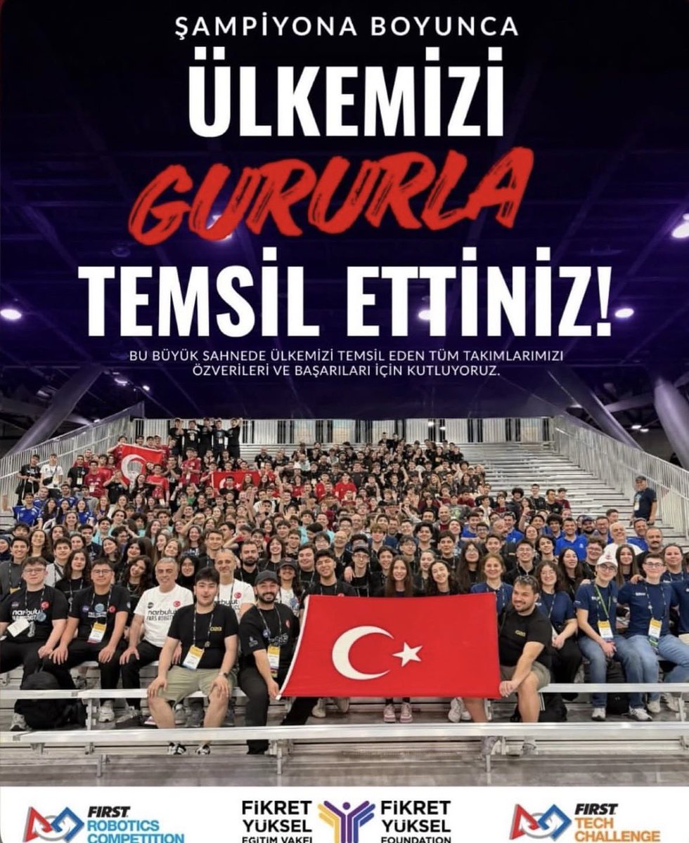FRC4thDimension's tweet photo. We are proud to be part of the FIRST Türkiye community, representing our country at the FIRST World Championship. We would like to thank the Fikret Yüksel Education Foundation and all its volunteers for their great support in the development of our community. ❤️🖤 https://t.co/LFx5aVlKAx