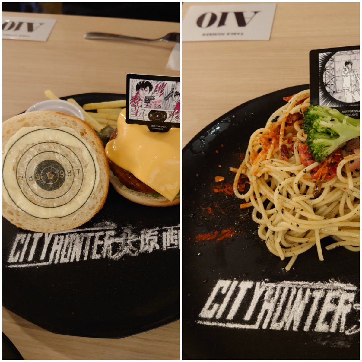 cocoa403_'s tweet photo. 右 初日11日
左 今日12日
２日続けて全く同じ席で笑った♪

どっちも美味しかったけど
個人的にはパスタがお気に入り♥

ご馳走さまでした😋🍴

#シティーハンター大原画展 https://t.co/NpRxrMQ7nI