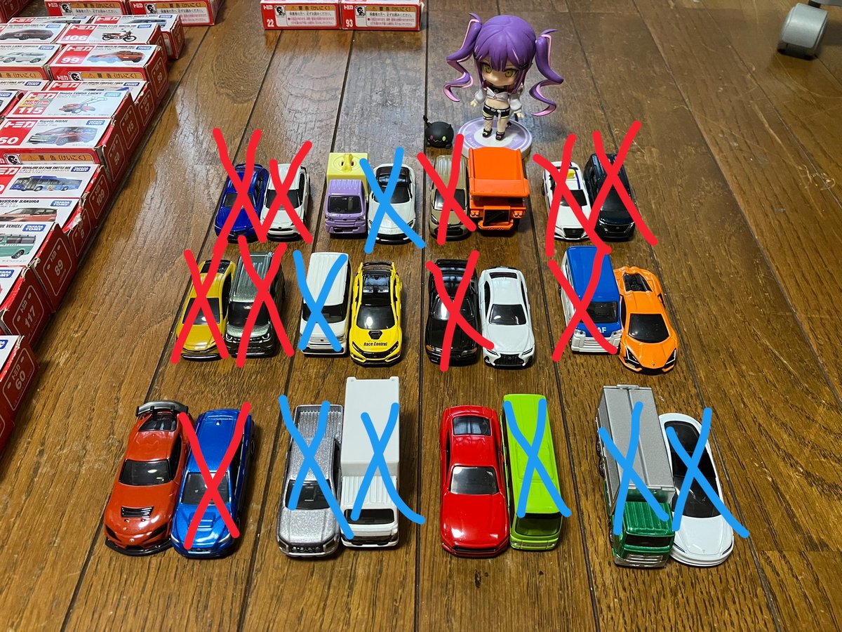 Eternal_Z34's tweet photo. 2023年と2024年のトミカで廃盤になったなろうとしてるトミカに❌を付けてみた
(水色になってるのはリーク段階で回避の可能性があるもの) https://t.co/9YyWxQkheA