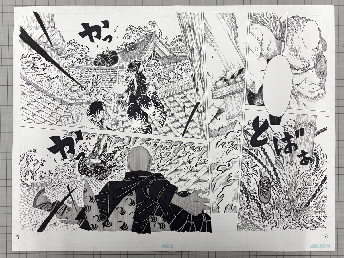 TeiTaiGa12's tweet photo. 『描季師』見開きアナログ原画
この回はたくさん見開きを描きました。 https://t.co/ESuuImk8O3