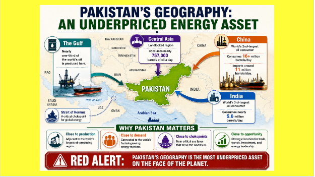 SaleemFarrukh's tweet photo. Energy city

Saudi Aramco is here. Kuwait Petroleum is here. QatarEnergy is here. PetroChina is here. Vitol is here. Trafigura is here. Vopak is here. Seven of the world’s energy giants, all circling the same asset: Pakistan’s storage capacity.

Look at Pakistan’s geography. To the west lies the Gulf, where nearly one-third of the world’s oil is produced. To the north lies Central Asia, a landlocked region that consumes nearly 757,000 barrels of oil a day. To the northeast lies China, the world’s second-largest oil consumer, burning more than 16 million barrels a day and importing around 11 million barrels a day. To the east lies India, the world’s third-largest oil consumer, using nearly 5.6 million barrels a day.

Look at Pakistan’s geography once again. Pakistan is close to production. Pakistan is close to demand. Pakistan is close to chokepoints. Pakistan is close to opportunity. Pakistan’s geography is real.

Red alert: Right now, Pakistan’s geography is the most underpriced asset on the face of the planet.

Look at Pakistan’s geography one more time. Pakistan sits just outside the Strait of Hormuz. Every regional crisis reminds the world of one hard fact: energy security is no longer only about production. It is also about storage, routing and redundancy.

Look at Gwadar, Hub and Port Qasim. Gwadar, Hub and Port Qasim can provide storage, re-export, emergency supply and regional distribution options. For Gulf producers, storing some fuel outside the Gulf reduces chokepoint risk. For Pakistan, storage increases energy security.

Saudi Arabia, Iran, UAE, Iraq, Kuwait, Qatar, Oman and Bahrain need Gwadar, Hub and Port Qasim. China needs Gwadar, Hub and Port Qasim. Kazakhstan, Uzbekistan, Turkmenistan, Kyrgyzstan and Tajikistan need Gwadar, Hub and Port Qasim.

Three steps stand between Pakistan and Pakistan’s ‘Energy City’: a legal framework, bankable contracts and regulatory predictability. That’s it.

Look at the intersection: The Gulf is looking for strategic depth. China is looking for supply security. Central Asia is looking for access. Pakistan is looking for dollars. This is the opening. This is the intersection. That is Energy City. Yes, the oil may belong to Saudi Arabia, Kuwait or global traders. Pakistan’s benefit is the oil rent. Storage rent. Port charges. Pipeline tariffs. Blending fees. Bunkering margins. Insurance. Logistics. Security services. Jobs. Taxes. And foreign exchange.

Start with 17 million barrels of strategic storage. That alone can bring $500 million to $1 billion in investment. Storage rent can bring $50 million to $120 million a year. Scale that to 50 million barrels and Pakistan begins to look at $500 million to $1.2 billion a year. Build a mature hub – storage, bunkering, blending, pipelines, insurance, testing, trucking, re-export – and the number can cross $1 billion a year.

That is the business model. Not ownership of oil. Ownership of location. Ownership of storage. Ownership of movement. Pakistan has a choice: remain a country that imports energy insecurity or become a country that exports energy security. The mother of all questions is whether Pakistan’s governance can convert geography into cash flow.
https://t.co/yMiaAZKzTa