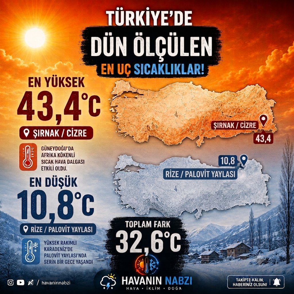 havaninnabzi's tweet photo. Türkiye'de dün ölçülen en uç sıcaklıklar👇🏻

#kesfet #havadurumu #haber https://t.co/kER2QokfrH