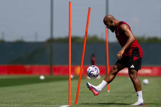 Bryan Mbeumo controls the ball at Carrington.