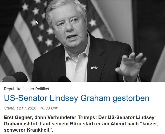 PeterBorbe's tweet photo. Man soll über Verstorbene nicht schlecht reden, aber zu Lindsey Graham fällt mir einfach nichts Gutes ein. Der Mann gehörte über Jahrzehnte zu den dunkelsten Gestalten in der amerikanischen Politik, stand immer für ein interventionistisches Amerika, das die Welt mit Kriegen und Regime Changes nach Plänen der Neocons formt.
Zusammen mit dem ebenfalls verstorbenen John McCain hielt er bereits 2016 Ansprachen vor Azov-Soldaten in der Ukraine, um sie auf den künftigen Krieg einzustimmen. Ein Mann, der den Krieg stets der Diplomatie vorzog.
https://t.co/pcvUdfot2k