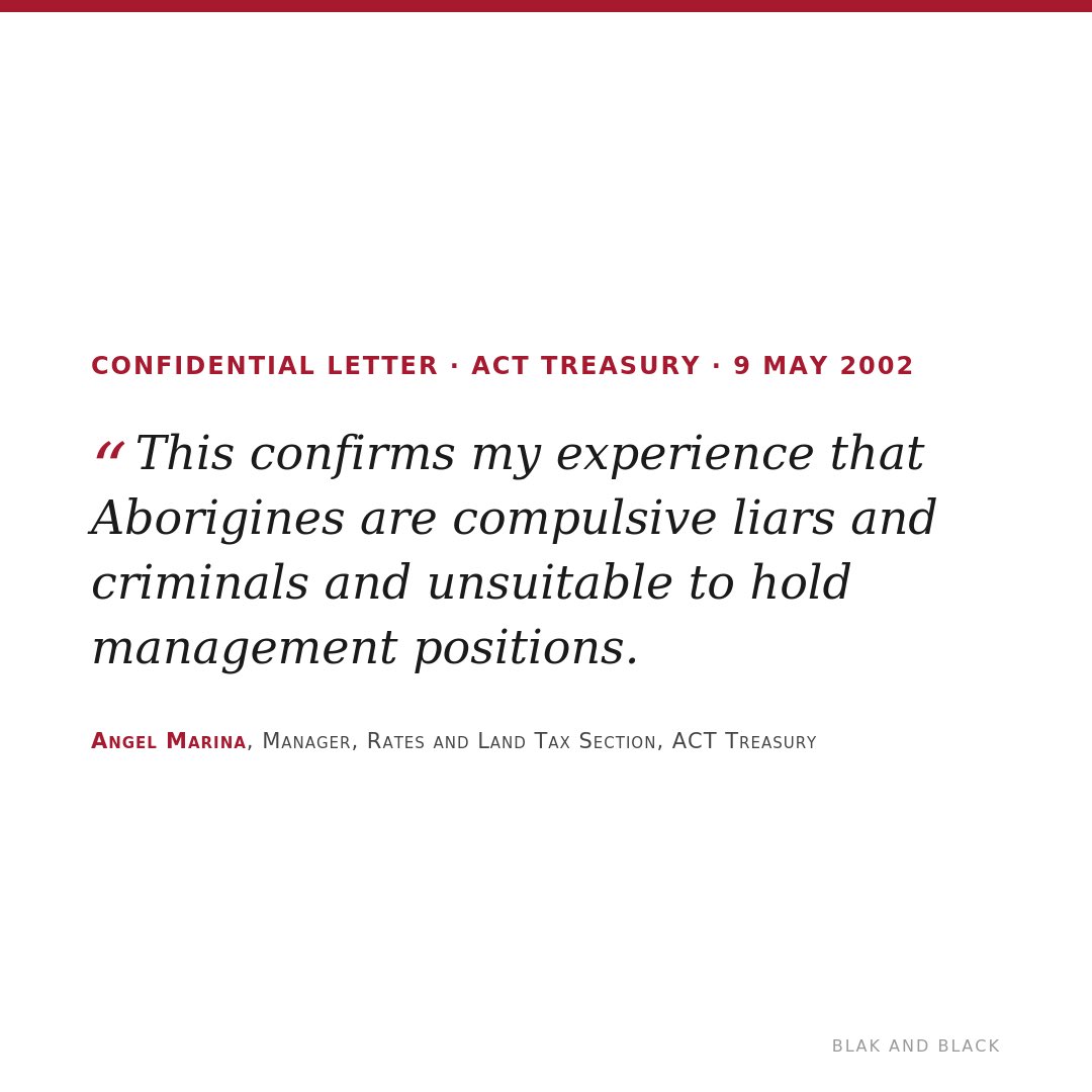 blakandblack's tweet photo. “This confirms my experience that Aborigines are compulsive liars and criminals and unsuitable to hold
management positions.”

ANGEL MARINA, MANAGER, RATES AND LAND TAX SECTION, ACT TREASURY https://t.co/XA9ELPEEQW