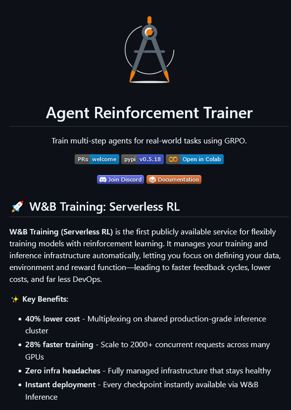 0x0SojalSec's tweet photo. Imagine your AI agent actually improving over time instead of hallucinating the same errors forever

Open-source framework for RL on real agents - 
GRPO, trajectories, rewards, the full loop. 
Laptop client & serious GPU backend.

Give your multi-step agents on-the-job training with reinforcement learning. 
Works with LangGraph, MCP, the works.

Trained a Qwen model that outperforms o3 on emails.