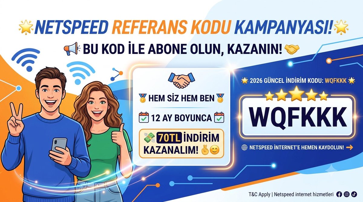 hmaktas's tweet photo. 🌟NETSPEED REFERANS KODU:
WQFKKK🌟
📝 Yukarıdaki kod ile abone olun,
🏅 Hem siz hem ben
🗓️ 12 ay boyunca
💸 70 lira indirim kazanalım.🫰🏻😊
🌟2026 Güncel İndirim Kodu: WQFKKK 🌟
#netspeed #turknet #turktelekom #netgsm #millenicom #gibirnet #comnet #sondakika #vodafone #soknet https://t.co/E1370H3OOw