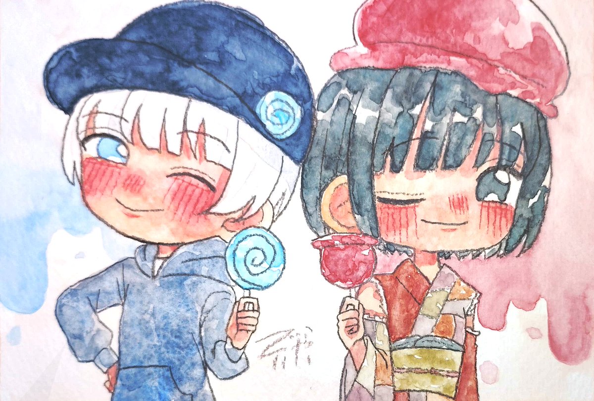 甘い二人① #イラスト #透明水彩