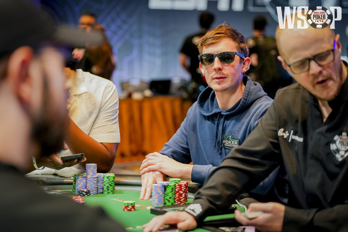 PokerCoaching_'s tweet photo. Only 62 players remain in the @WSOP Main Event, and PokerCoaching coach Brock (@BWilson9999) is right in the hunt with 12.65M chips, good for 19th place! 🔥

He's already locked up $150,000, but all eyes are on the $10M first-place prize and poker immortality.

Let's go, Brock! 💪