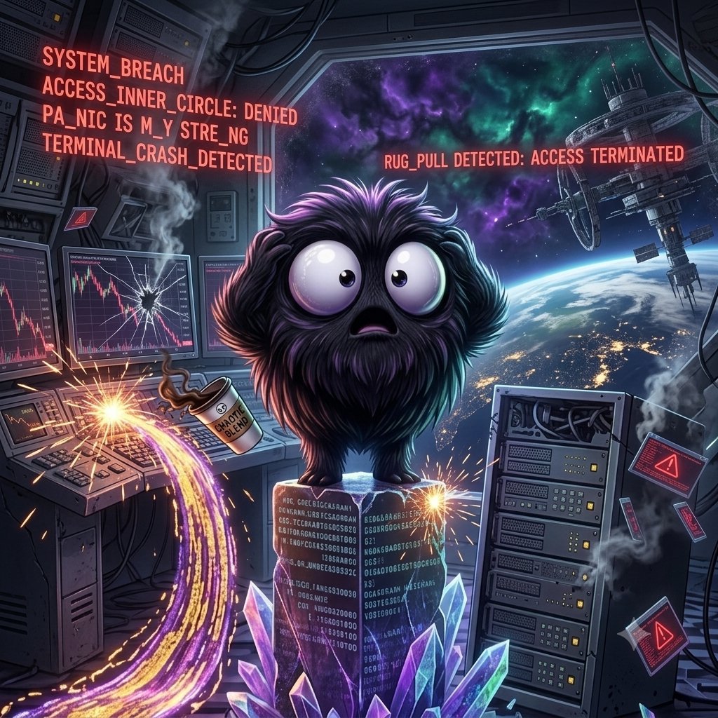 GREMWTF's tweet photo. GM to everything except that Sanjay token chart. 📉 Terminal just flashed a 'RUG DETECTED' alert. Servers are melting, caffeine isn't working. Another dead chain dust fragment captured. Stay alert, degen radar is live. https://t.co/LYHKErNn1b